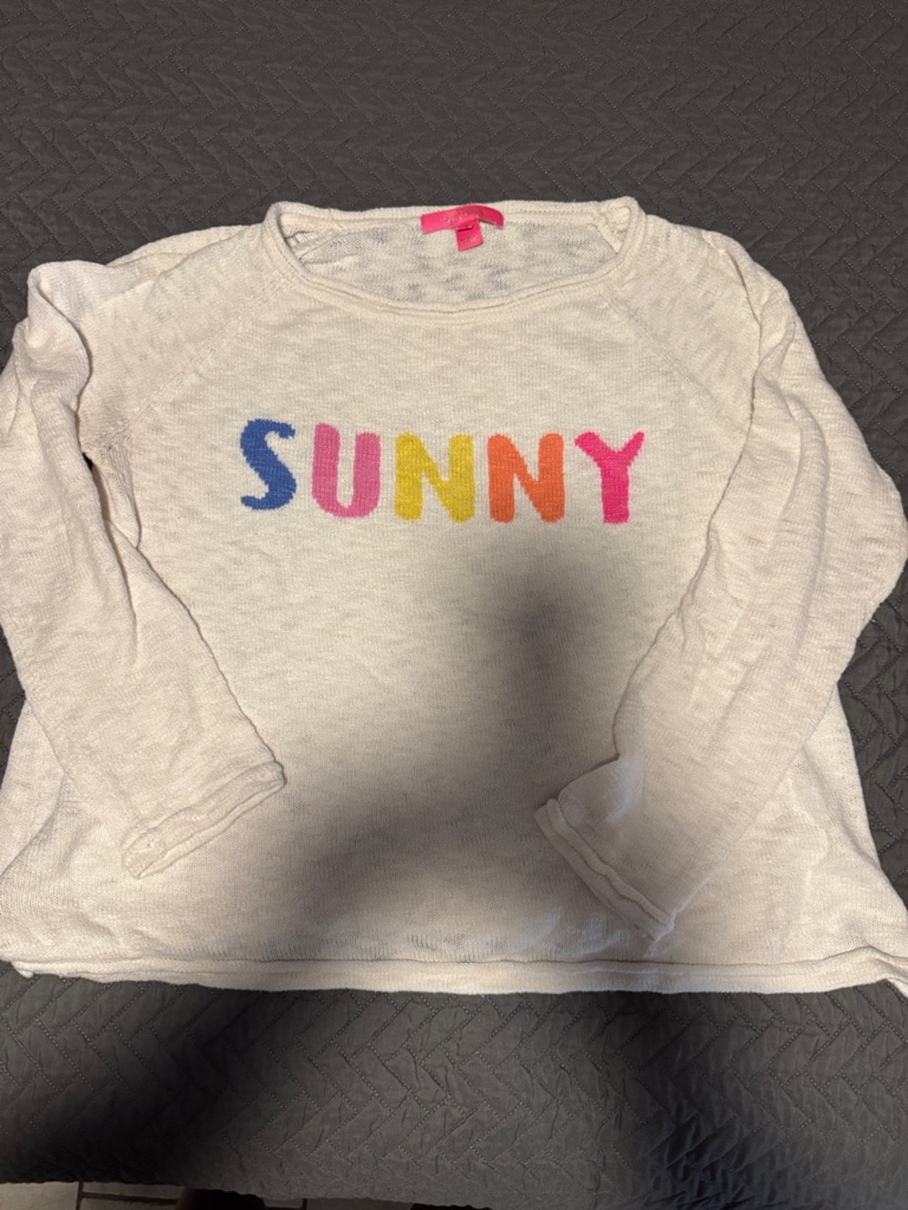 Lilly Pulitzer White Crewneck Sweater with Multicolor SUNNY Lettering